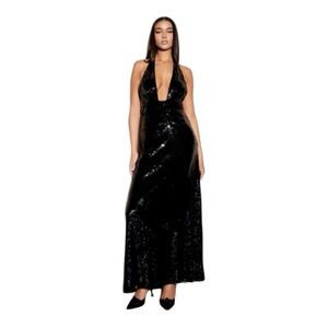 Revolve X WEWOREWHAT Black Sequin Halter Dress Black NWOT Size 2 Party Cocktail